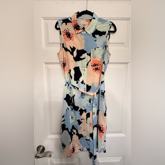 Calvin Klein Dresses & Skirts - Calvin Klein Sleeveless Midi Dress in Pastel Blue, Peach & Black Floral